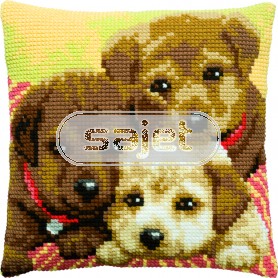 kruissteekkussen drie puppies