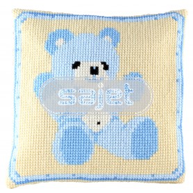 kruissteekkussen beertje (blauw)