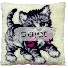 knoopkussen poes met rode strik (excl. knoophaak)