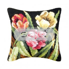 kruissteekkussen tulpen op zwart