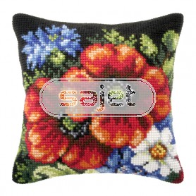 kruissteekkussen bloemen op zwart