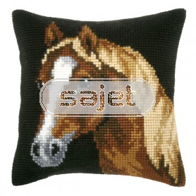 kruissteekkussen paard op zwart