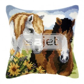 kruissteekkussen paarden met bloemen