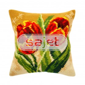 kruissteekkussen rode tulpen