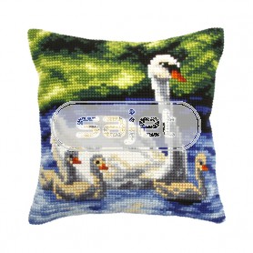 kruissteekkussen zwaan met jongen