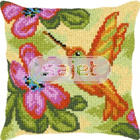 kruissteekkussen kolibri met bloemen