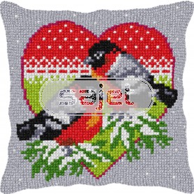 kruissteekkussen roodborstjes in winterhart