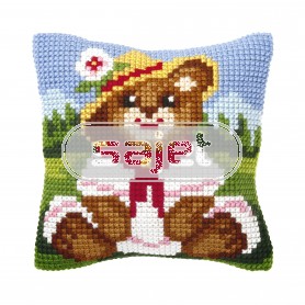 kruissteekwandkleed beertje met zonnehoed