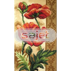 kruissteekwandkleed stijlpatroon, rode klaprozen