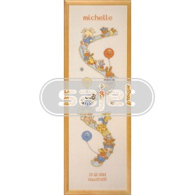 borduurpakket bobbi/happy friends, geboorte/groeimeter/meetlat michelle
