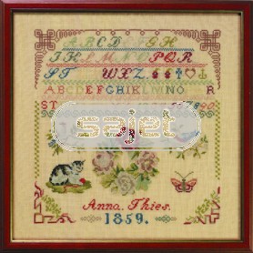 borduurpakket merklap, biedermeier, anno 1859