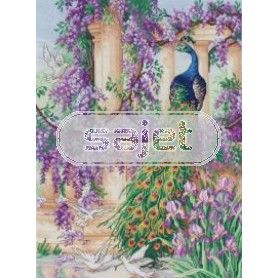 borduurpakket pauw met bloemen/vogels