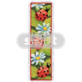 borduurpakket boekenlegger, margrieten/lieveheersbeestjes