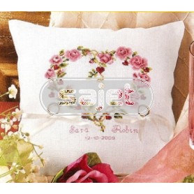 borduurpakket trouwringkussen, bloemenhart (ecru)