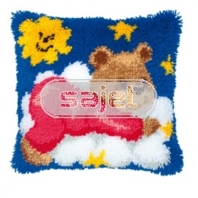 knoopkussen teddybeer op wolk, rose