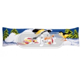 kruissteektochtkussen sneeuwpop met vogel