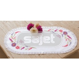 kruissteekkleedje veldbloemen met vlinders, wit