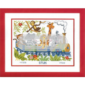 borduurpakket jungle, dierentrein, geboorte stijn