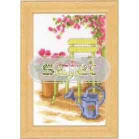 borduurpakket stoel in bloementuin