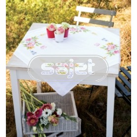 kruissteekdekservet voorjaarsbloemen, wit