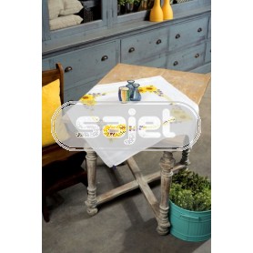 kruissteekdekservet zonnebloemen met blauwe druifjes, wit