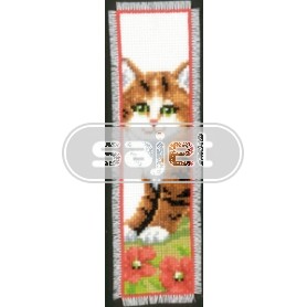 borduurpakket boekenlegger, poes/bruin met bloemen