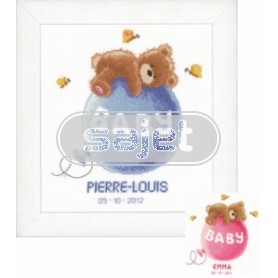 borduurpakket geboorte p-l/emma (incl. blauw/rose garen)