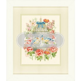 borduurpakket vogelkooi met vogels/rode rozen