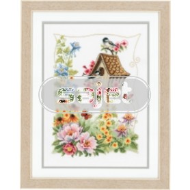 borduurpakket vogelhuisje met vogels/bloemen