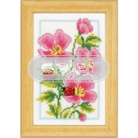 borduurpakket rose geraniums met lieveheersbeestjes