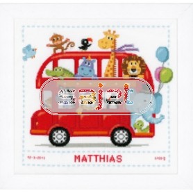 borduurpakket in de bus, geboorte matthias