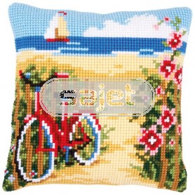 kruissteekkussen fiets aan het strand