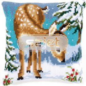 kruissteekkussen hertje in de sneeuw