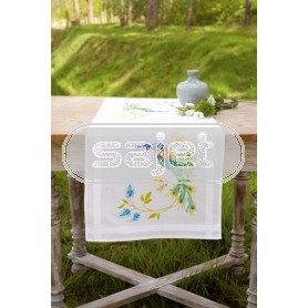 kruissteekloper pauwen met bloemen, wit