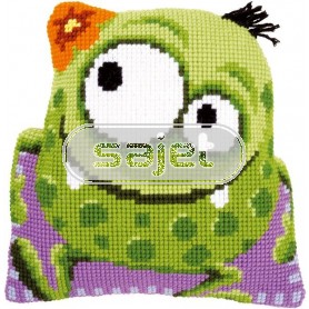 kruissteekkussen monsters, groen monster (incl. kussenrug)