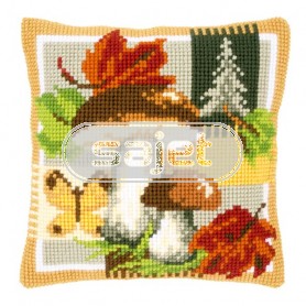 kruissteekkussen herfst, bospaddestoelen