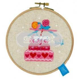 borduurpakket lief!, verjaardagstaart met strikjes (incl. borduurring)