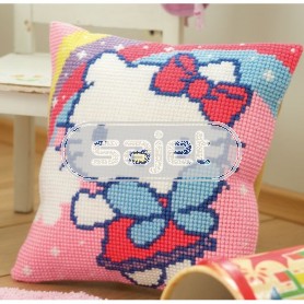 kruissteekkussen hello kitty, bij regenboog