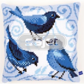 kruissteekkussen blauwe vogels