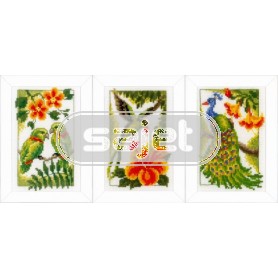 borduurpakket exotische vogels drieluik