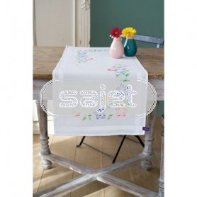 kruissteekloper vrolijke bloemen, wit