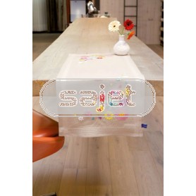 kruissteekloper fleurige bloemen, beige