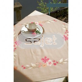 kruissteekdekservet rose bloemen, beige