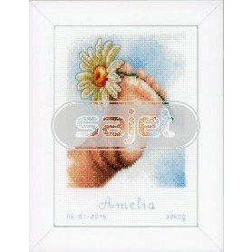 borduurpakket voetje met margriet, geboorte amelia