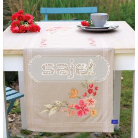 kruissteekloper rose bloemen, beige