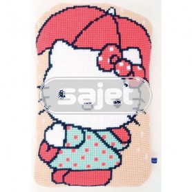 kruissteekkussen hello kitty, onder de paraplu
