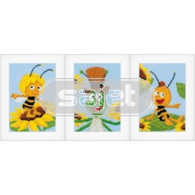 borduurpakket maya de bij, tussen de zonnebloemen drieluik