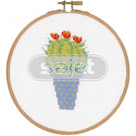 borduurpakket cactus met rode bloem (incl. borduurring)