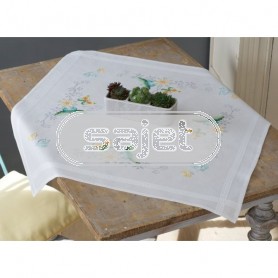 kruissteekdekservet vlinders met bloemen, wit