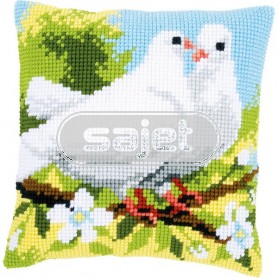 kruissteekkussen witte duiven